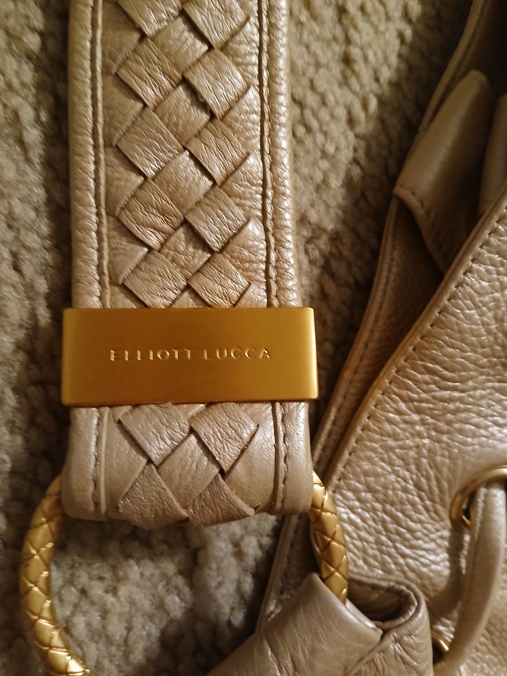Elliott Lucca Beige Leather Shoulder Bag with Tassel and Gold Accents - Picture 4 of 5